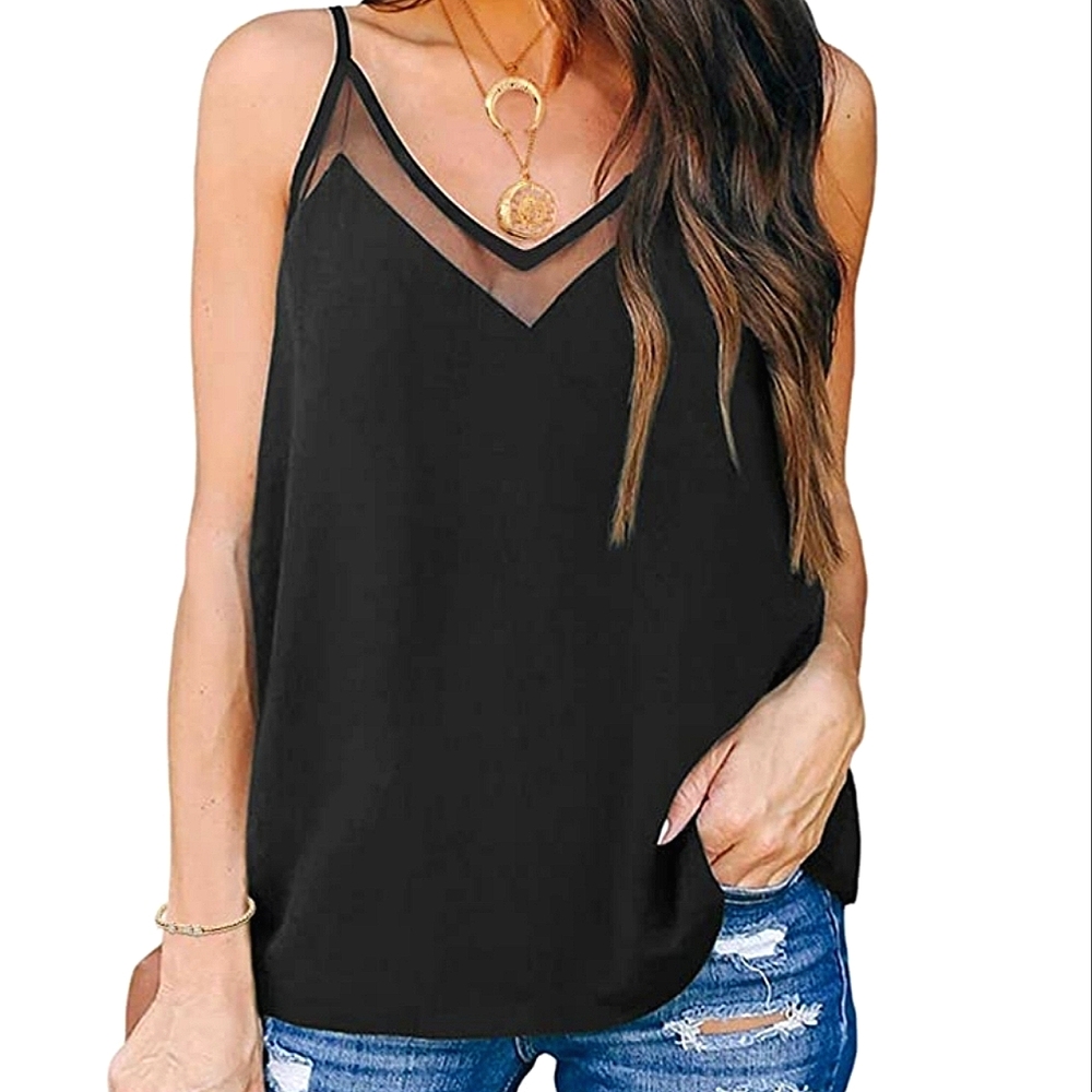 Mesh Trim Sleeveless Tanktop